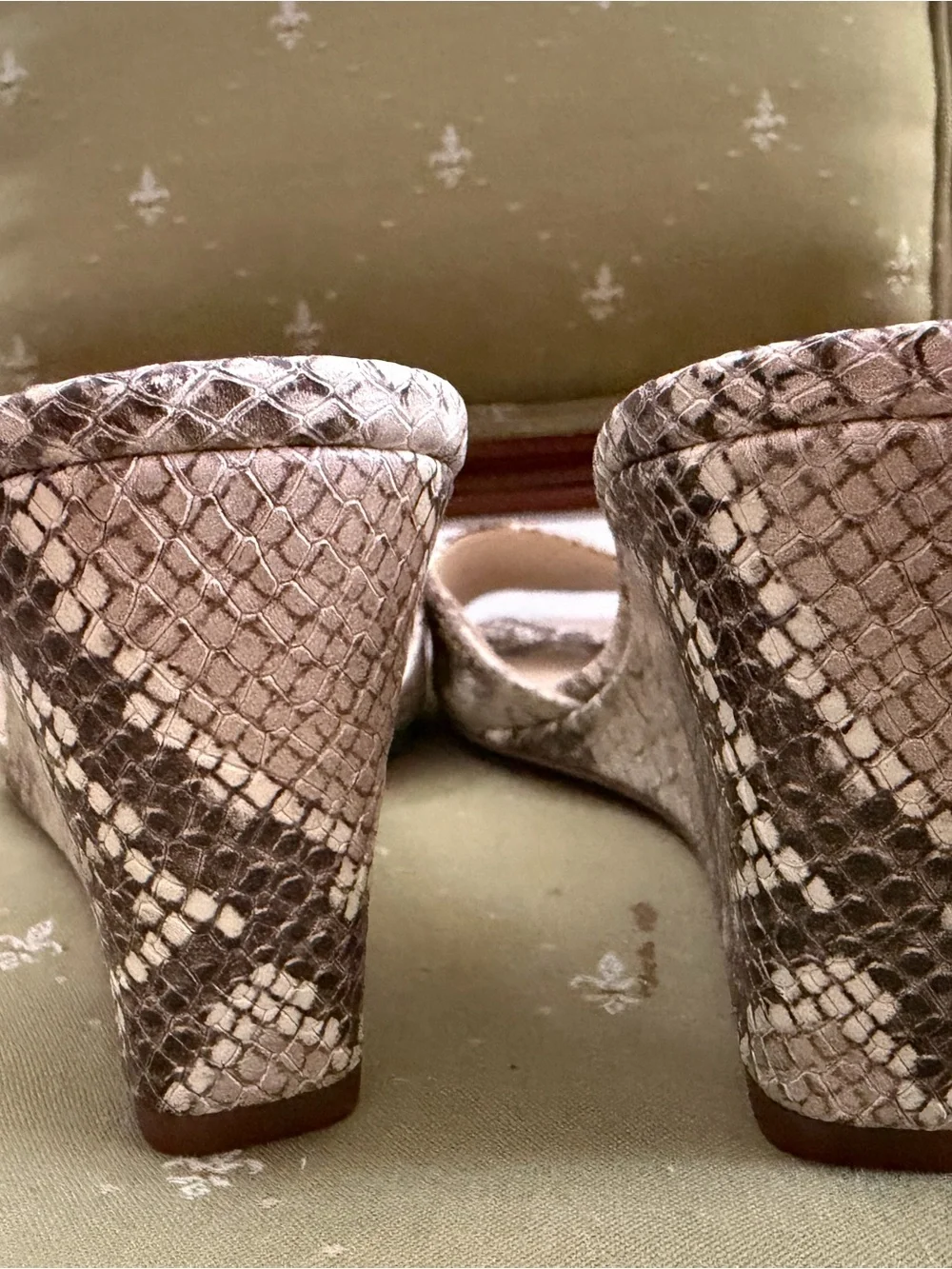 Sam Edelman Snake-Print Slide Mules in Taupe and Beige